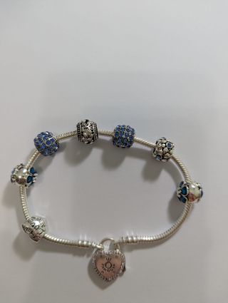 Pulsera Pandora Plata y Dijes Azules