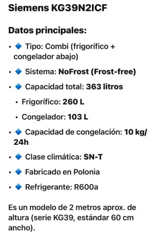 Nevera Siemens Acero Inoxidable último modelo