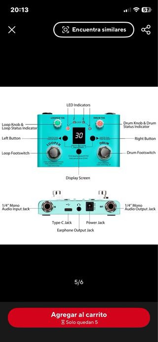 Pedal guitarra con Looper y Batería LOST TEMPO V2