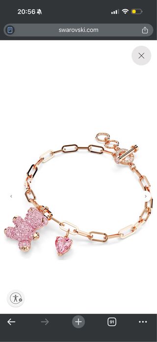 Pulsera Swarovski Oso y Corazón Rosa