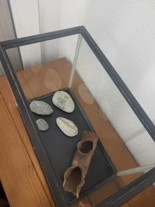 Acuario con piedras y figura decoración