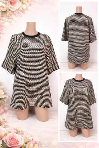 Blusa manga corta beige y negra