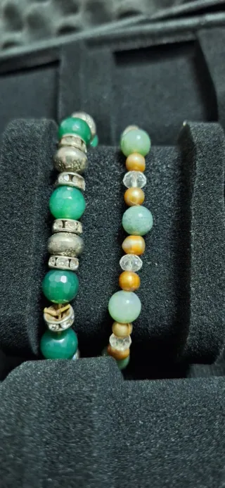 2 Braccialetti Pietre Naturali Verdi Argento
