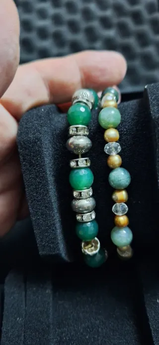 2 Braccialetti Pietre Naturali Verdi Argento