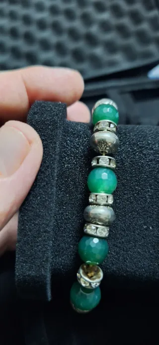 2 Braccialetti Pietre Naturali Verdi Argento