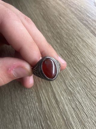 Anillo Plata Antiguo Piedra Roja