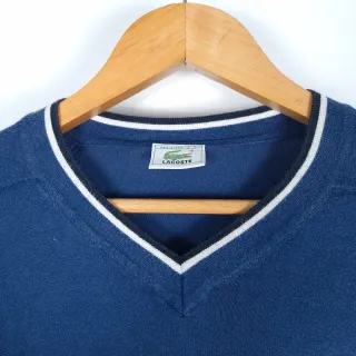 Vintage Lacoste V-Neck Sweater Navy Blue XXL
