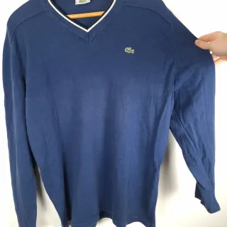 Vintage Lacoste V-Neck Sweater Navy Blue XXL