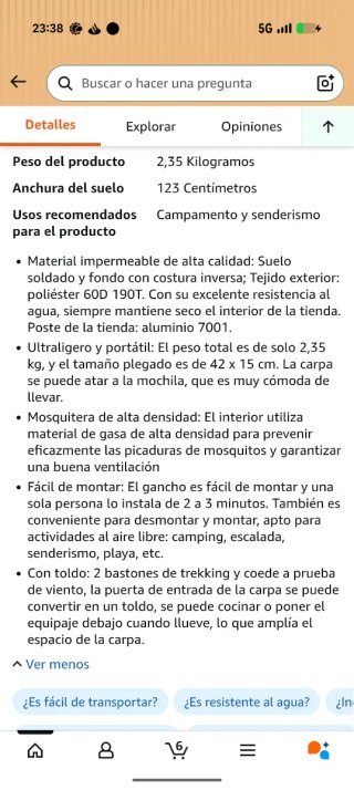 Tienda de campaña 1-2 personas