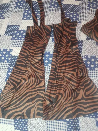 Abito donna vestitino vestito marrone fantasia zeb