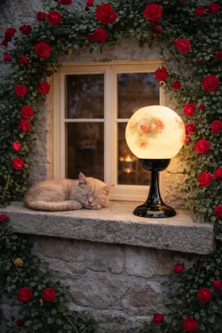 Candeeiro de mesa vintage com rosas