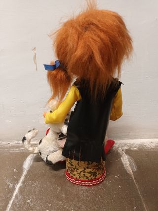 4 muñecas antiguas, peluche vir ref 40, payaso...