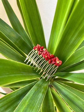 Peineta flamenca con coral y detalles dorados
