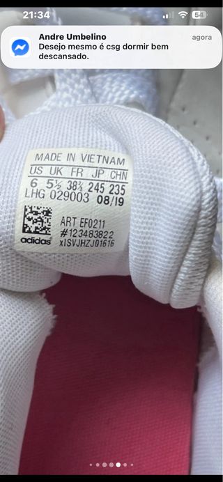 Tênis Adidas Branco e Rosa