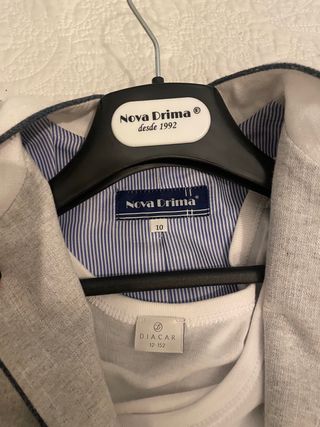 Traje Comunión Niño Gris y Blanco Lino