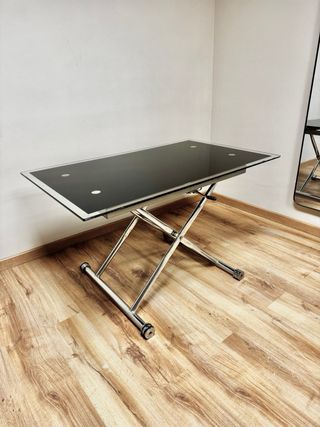 Mesa elevable cristal negro y metal