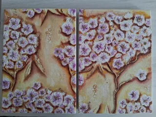 Diptico de pintura al óleo de flores texturizadas