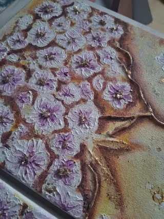 Diptico de pintura al óleo de flores texturizadas