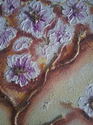 Diptico de pintura al óleo de flores texturizadas