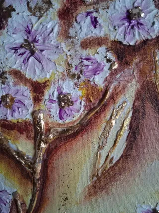 Diptico de pintura al óleo de flores texturizadas