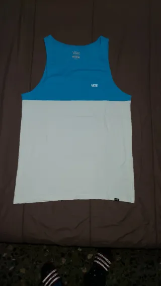Camiseta sin mangas Vans azul y blanca