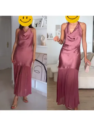 Vestido largo combinado satinado Zara talla M