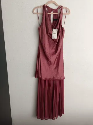 Vestido largo combinado satinado Zara talla M