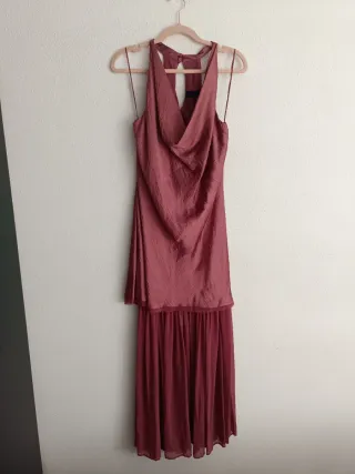 Vestido largo combinado satinado Zara talla M