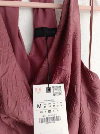 Vestido largo combinado satinado Zara talla M