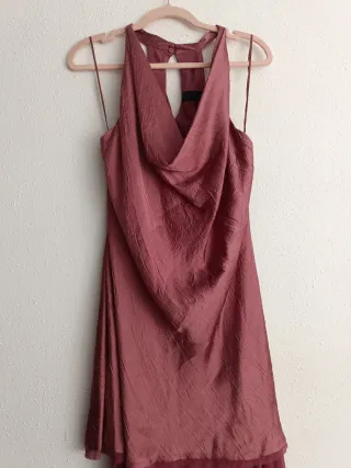 Vestido largo combinado satinado Zara talla M