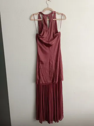 Vestido largo combinado satinado Zara talla M