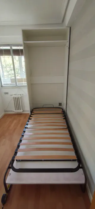 Cama Abatible Vertical Madera Blanca y colchón 90