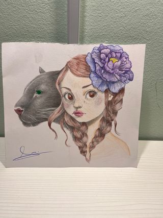 Dibujo a mano: Niña y pantera