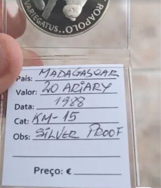 Moneda de 20 Ariary 1988 en plata .925 PROOF