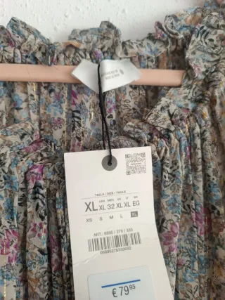 Vestido túnica estampado floral hilo metalizado XL