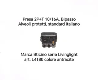 Presa Bticino Livinglight 2P+T 10/16A. antracite