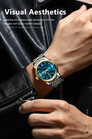 Reloj Poedagar Hombre Azul y Dorado