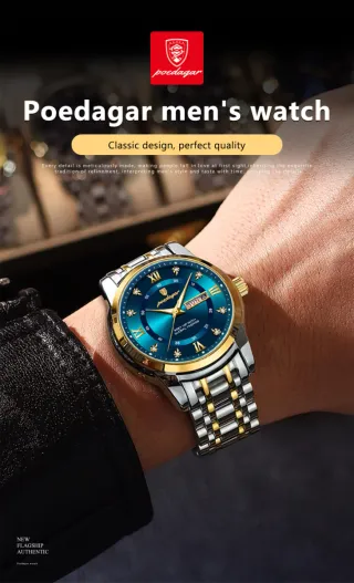 Reloj Poedagar Hombre Azul y Dorado