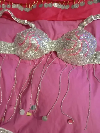 Traje Danza Vientre Egipto Rojo/Plata