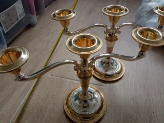 2 Candelabros de Alpaca Dorados y Plateados