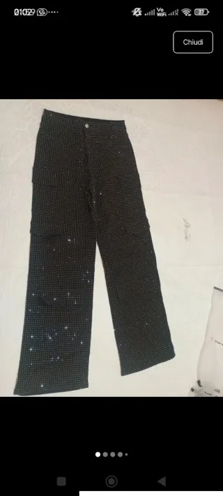 Pantaloni cargo neri glitter argento