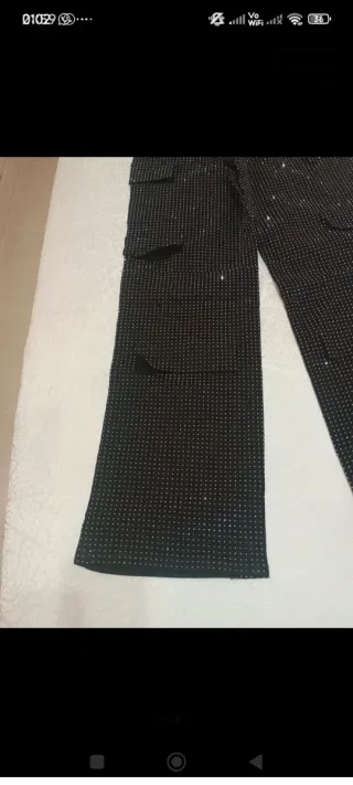 Pantaloni cargo neri glitter argento