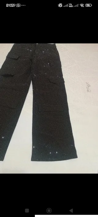 Pantaloni cargo neri glitter argento