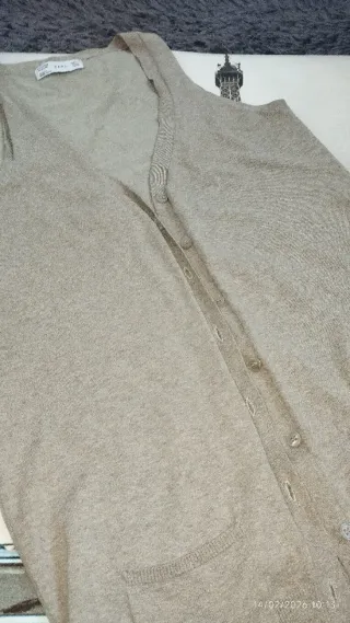Chaleco Zara Largo Punto Talla L Algodón