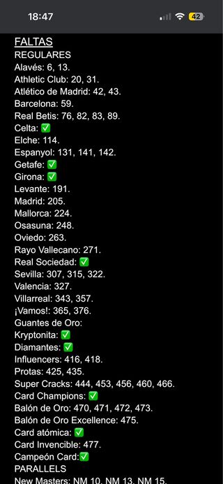 Adrenalyn XL 25/26 Cromos Faltas