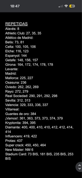 Adrenalyn XL 25/26 Cromos Faltas