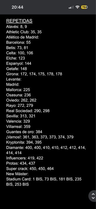 Adrenalyn XL 25/26 Cromos Faltas