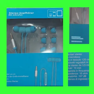 Auricolari stereo blu con microfono