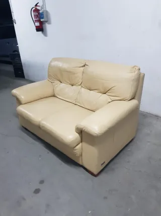 Sofá de piel beige 2 plazas