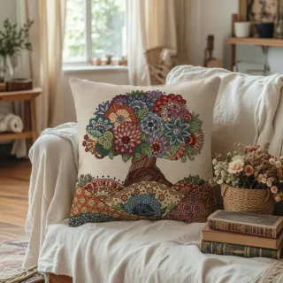 Pack 2 fundas cojín 45x45 árbol flores
